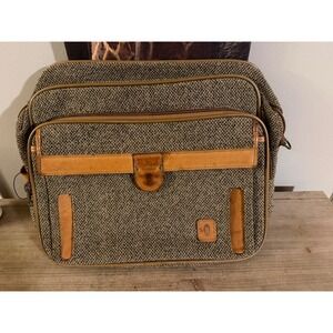 Hartmann Luggage Vintage Tweed Leather Trim Shoulder Bag Tan Brown Carry On‎